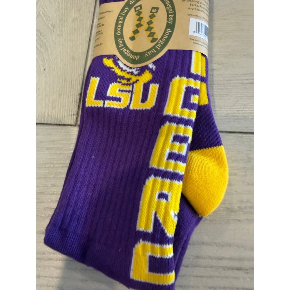 Donegal Bay LSU Tigers Crew Socks Purple Gold Geaux NCAA Mens One Size NWT